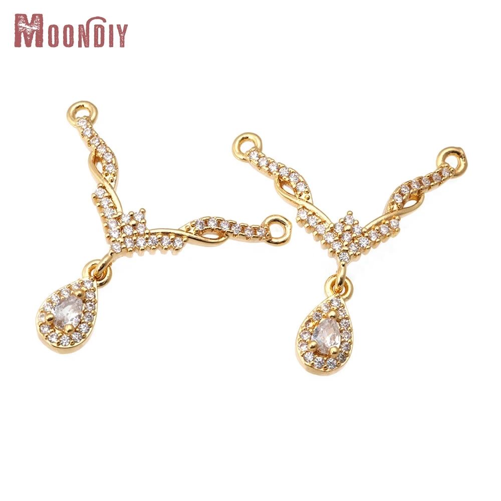 

4PCS 18K Gold Color Brass Zircon 2 Holes Drop Shape Connect Necklace Charms Pendants High Quality Diy Jewelry Making Accessories