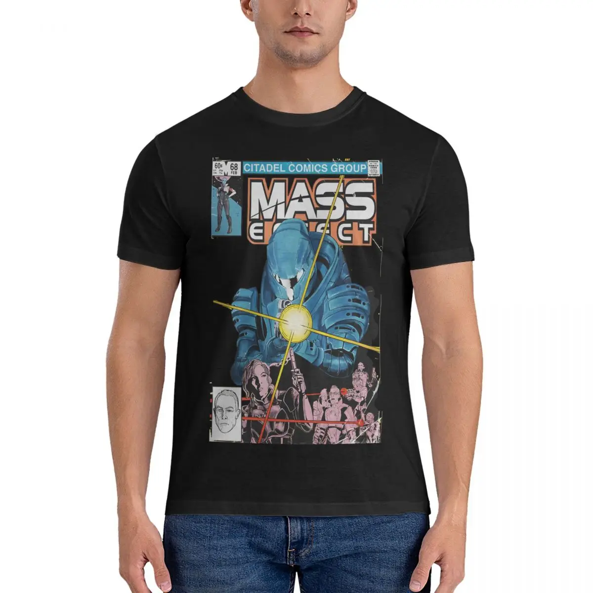 MASS EFFECT NO 68 COVER T-Shirt for Men Mass Effect Vintage Pure Cotton Tees Round Neck Short Sleeve T Shirts 6XL Clothing