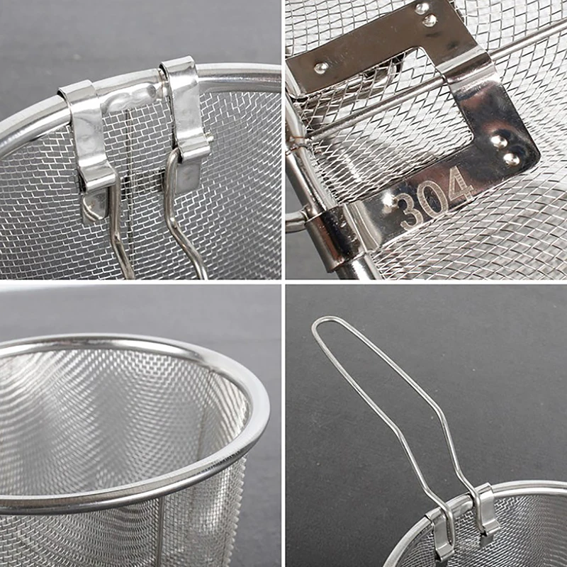 French Chip Frying Strainer Basket Handle Wire Colander Nets Stainless Steel Deep Fry Basket Kitchen Round Fryer Wire Mesh