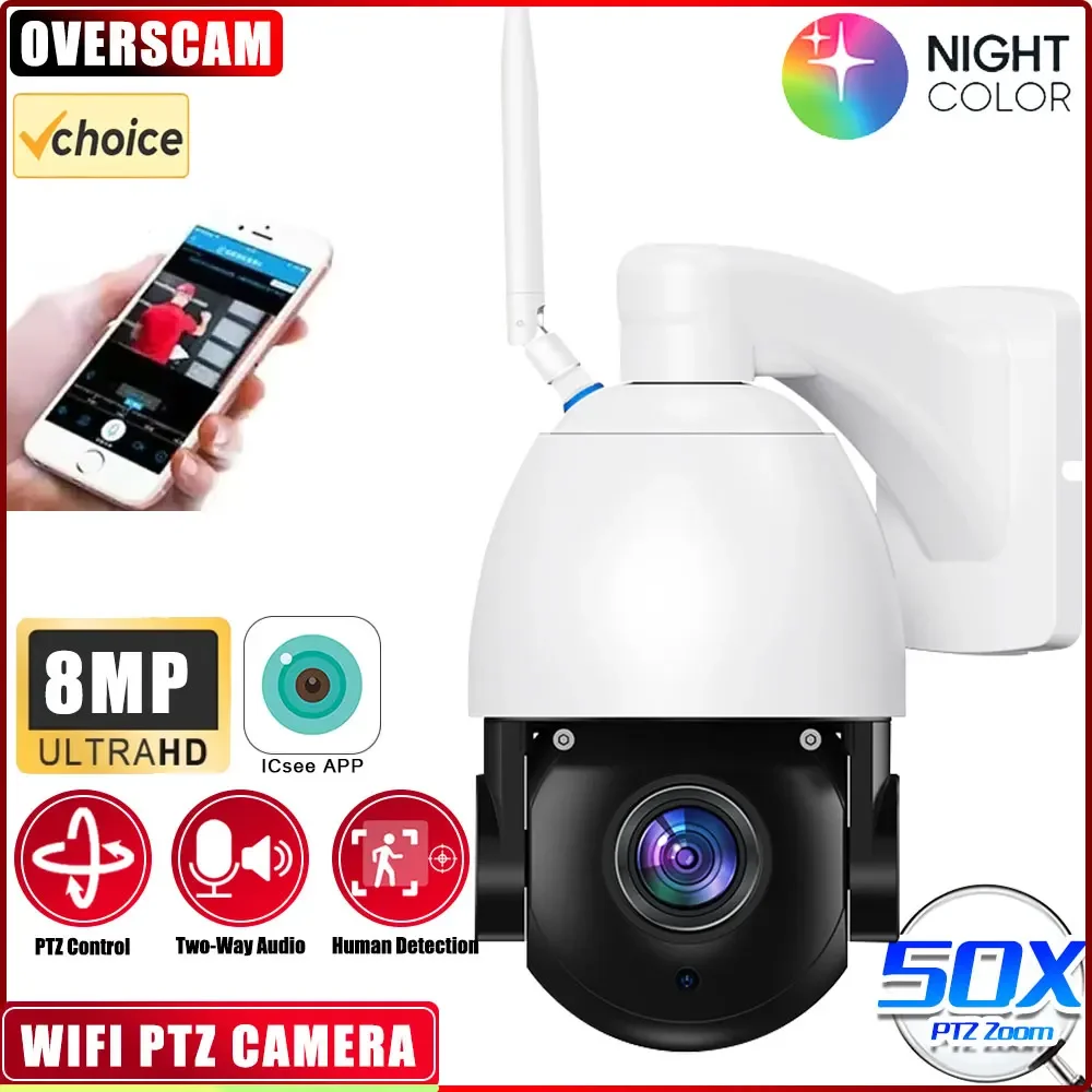 ICSEE 4K 8MP Metal 50X 30X Zoom WIFI Cámara PTZ Control exterior sistema de vigilancia de detección humana XMeye cámara de Audio bidireccional