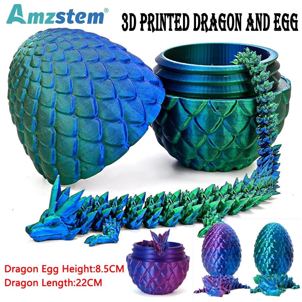 3D Printed Dragon with Egg Movable Rotatable Full Articulated Dragon Egg Office Desktop Ornament 3D Printed Toys For Kids Gifts