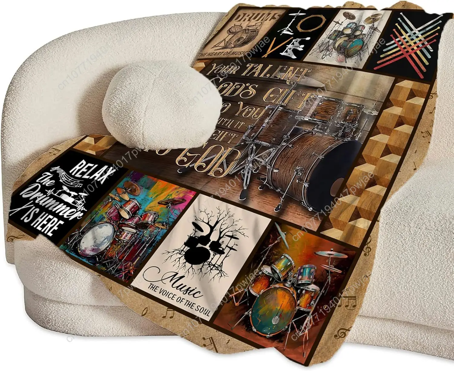 Rock Music Blanket Ultra Soft Cozy Drum Set Kit Throw Blanket Fleece Fuzzy Plush Bedding Vintage Musical Instrument Lovers Gifts