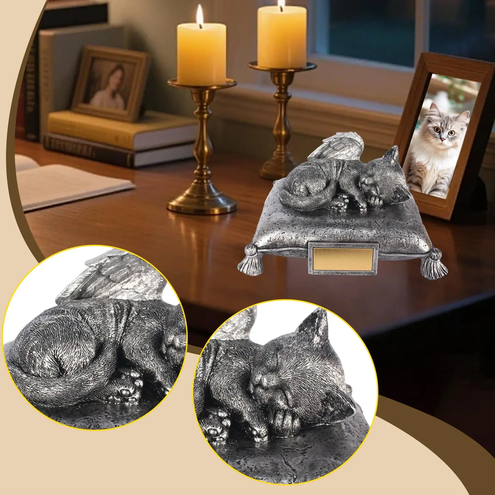 

Pet Memorial Goods Resin Cat Cremation Urn Sleeping Cat Ash Organizer Statue for Memorial Pets Gift Shelf Mantel