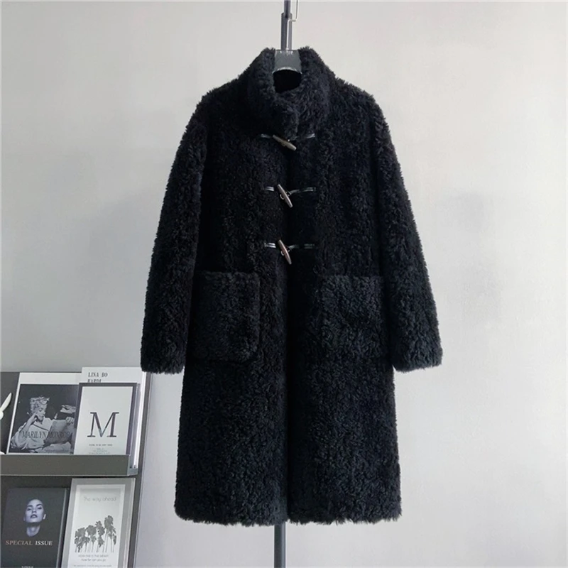 2024 New Year Popular Sheep Shearling Fur Warm Coat Women Real Wool Thicken Winter Jacket Parka PT429