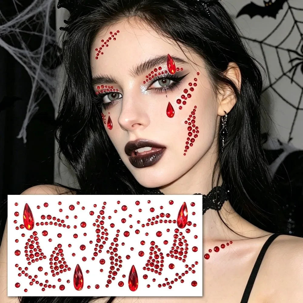 3D Bedazzling Face Eye Jewels Sticker Makeup DIY Crystal Tattoo Sticker Sparkling Self Adhesive Face Gem Sticker Ghost Festival
