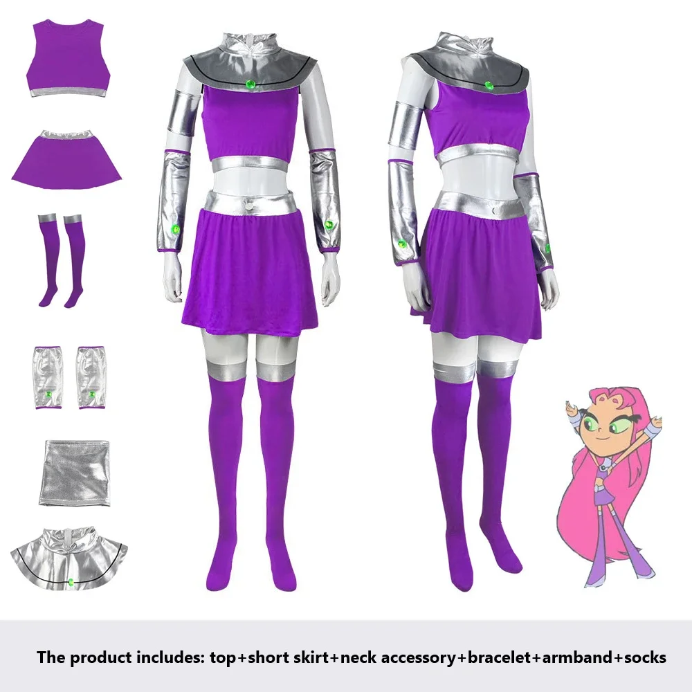 Crow Youth Titan Starfire cosplay complete set of stage performance costumes, film and animation costumes, same restoration 2025