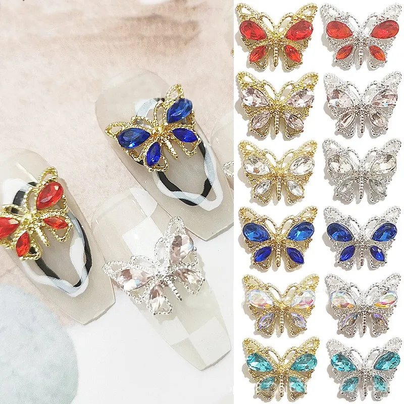 14X12mm Rhinestones Butterfly Alloy Shiny Nail Art Charms Fancy Diamonds Buttefly Nail Art Accessories Manicure Decoration