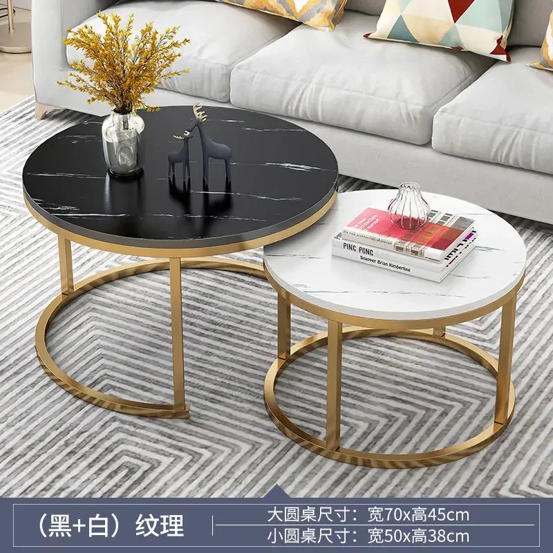 70+50CM 80+60CM  2 in 1 Living Room Coffee Tables  Texture Wooden Combination Furniture Round Tea Table