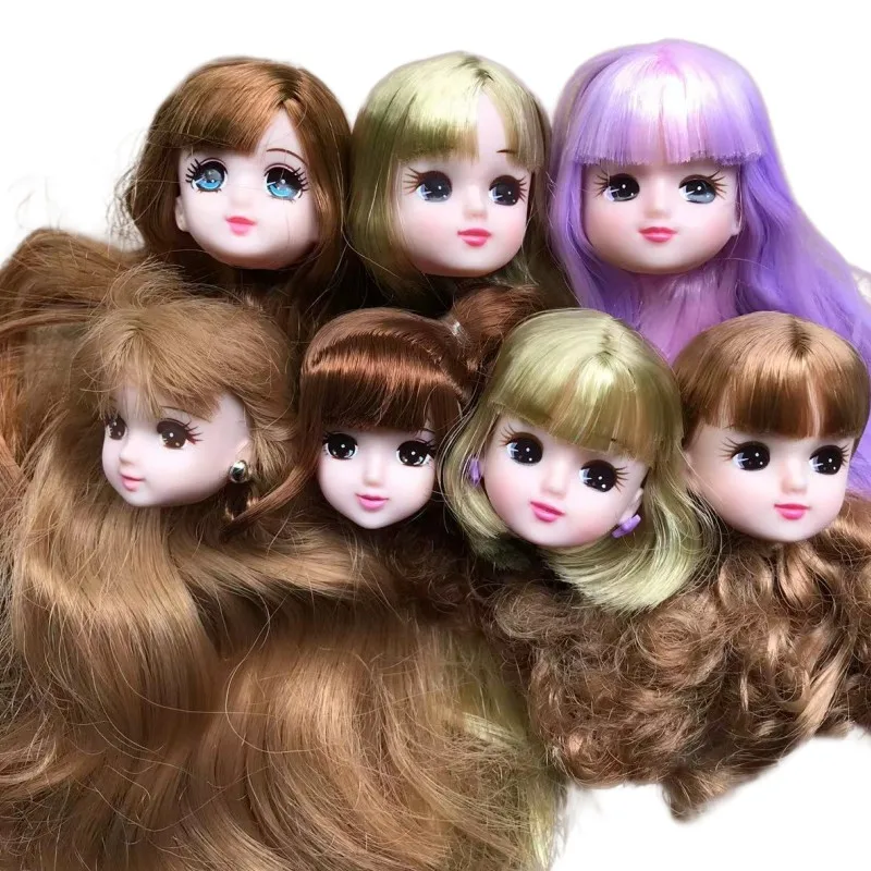 Long Hair Licca Doll Heads Short Long Curve Hair Soft Gold Yellow Hair Doll Heads Boy Girl Doll Parts DIY Accessories Doll Heads