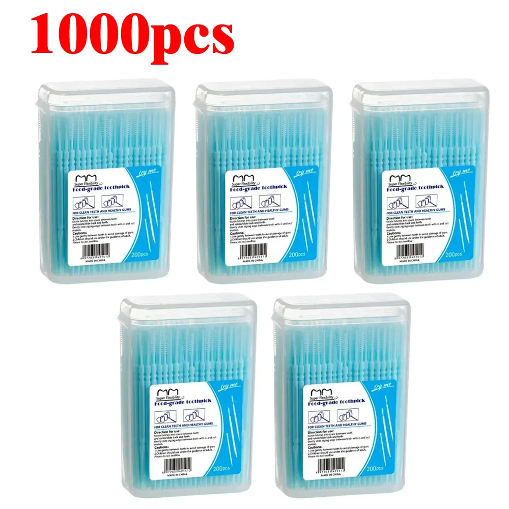 200 pz/scatola Stuzzicadenti di Plastica A Doppia Testa Usa E Getta Spazzolino Interdentale Dente Filo Interdentale Testa Igiene Orale Pulire La Bocca