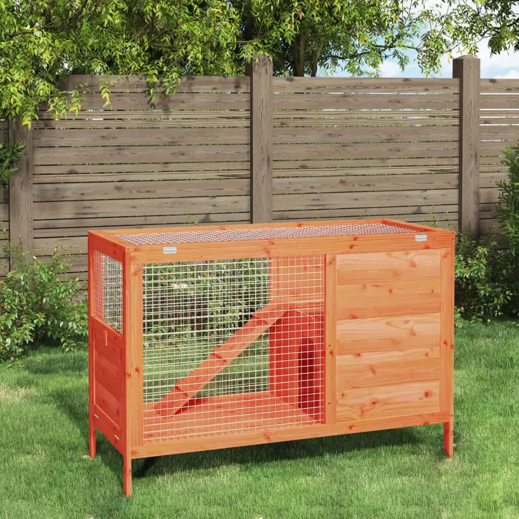 Brown Solid Wood Pine Rabbit Hutch 103x44x69.5 cm - Spacious & Durable Pet House