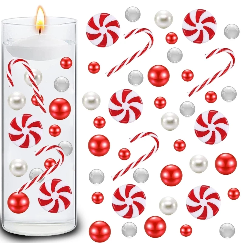 Juego relleno jarrón con perlas agua navideña, cuentas gel velas flotantes para centro del