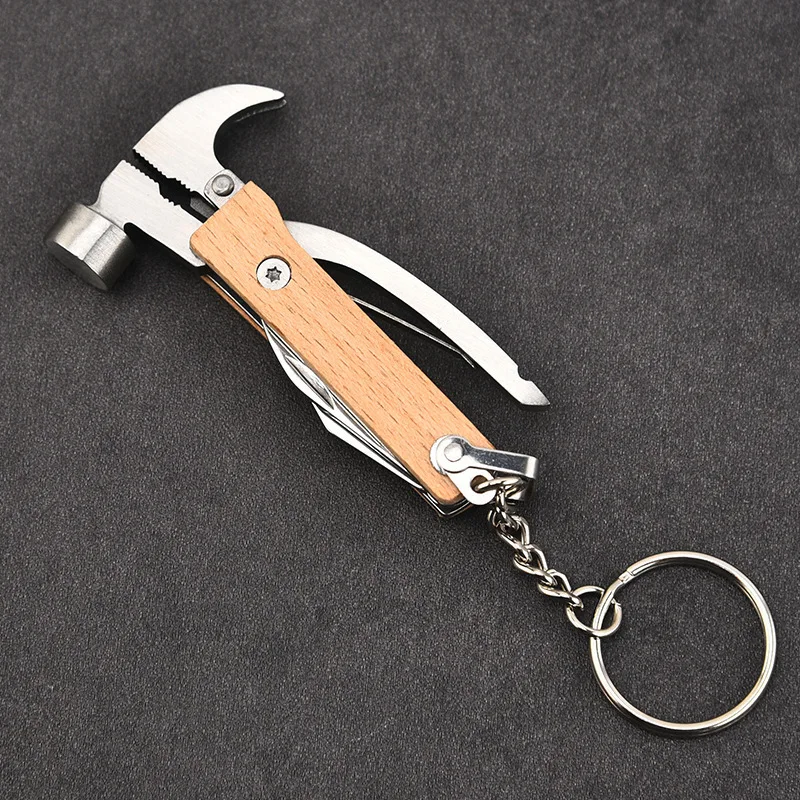 Tool Key Chain Multi-Functional Combination Mini Claw Hammer Key Chain Beech Outdoor Survival Safety Hammer Tool Pliers Portable