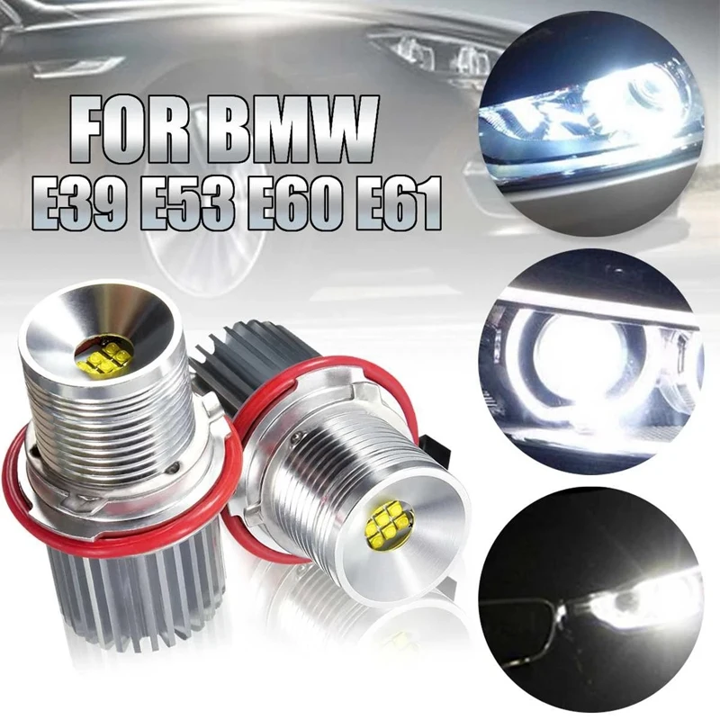 2Pcs 45W White Led Car Angel Eyes LED Marker HALO Ring Light Bulb Headlight Bulb for -BMW E39 E53 E60 E61