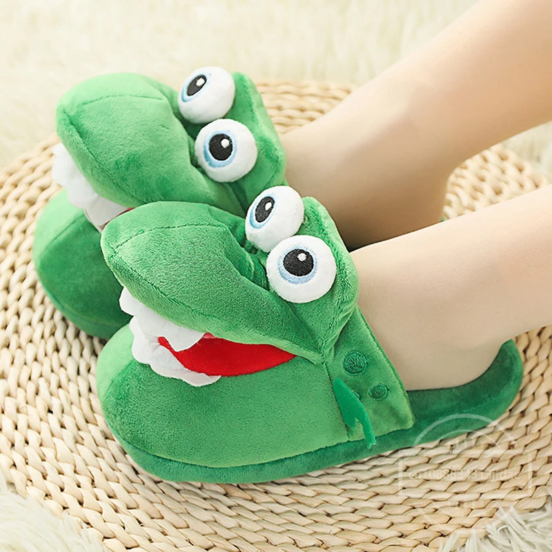 Cartoon Crocodile Cotton Slippers With Moving Mouth Funny Home Cotton Shoes Winter Walking Warm Christmas Gift For Men Women