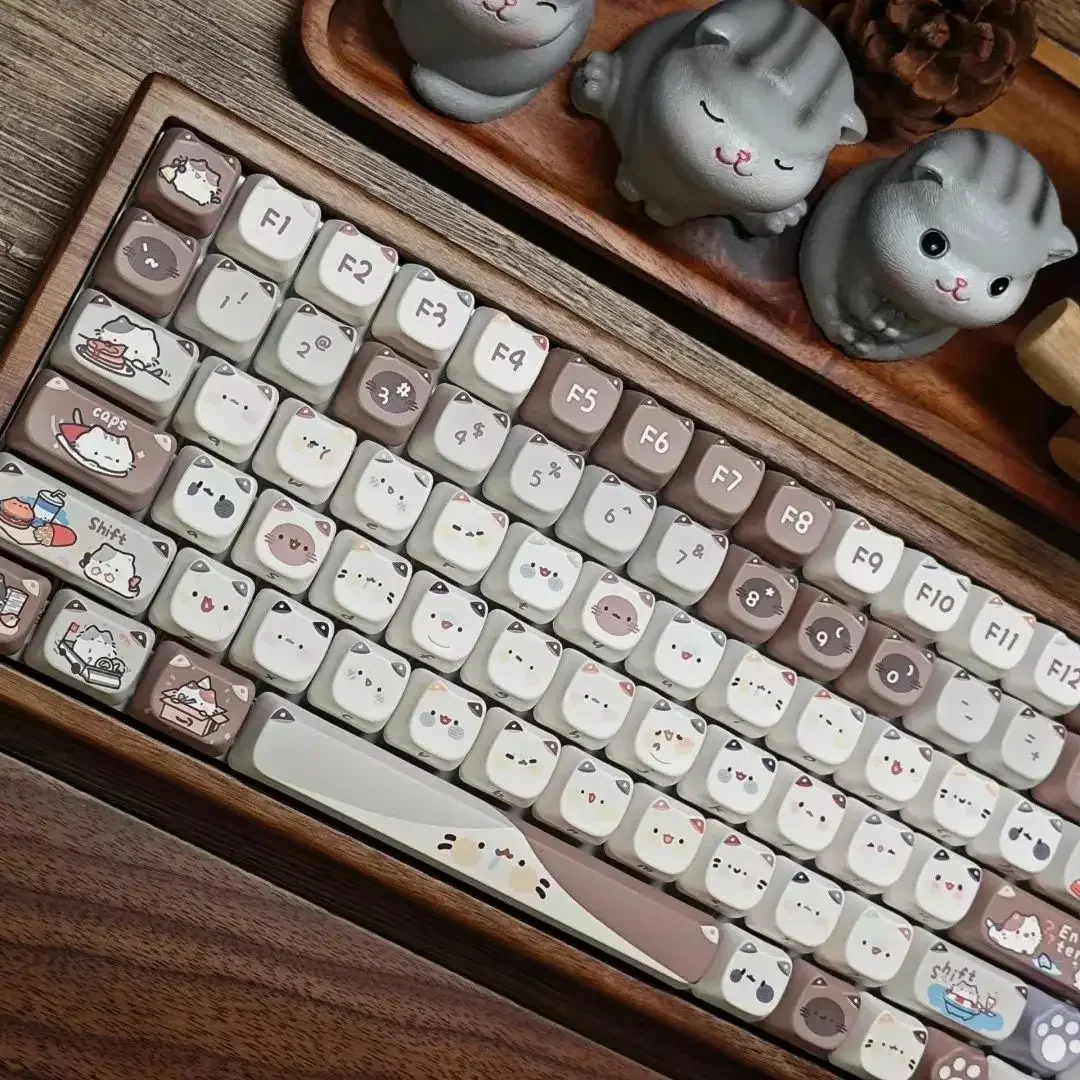 Mocha keycaps Cat 142 keycaps ปรับแต่งน่ารัก PBT Mao keycap ตารางความร้อน2.75U U 2.25สำหรับ ALICE