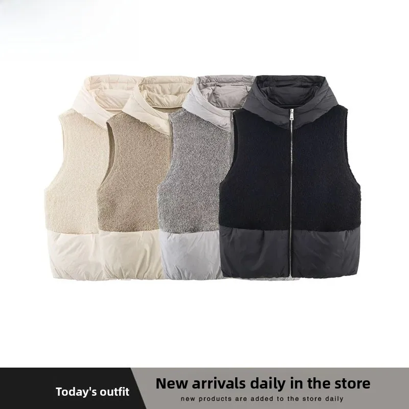 

Women's Autumn Winter New Arrival Towel Needle Quilted Cotton Hooded Zipper Svel Knitted Vest Polyester Fiber 00%