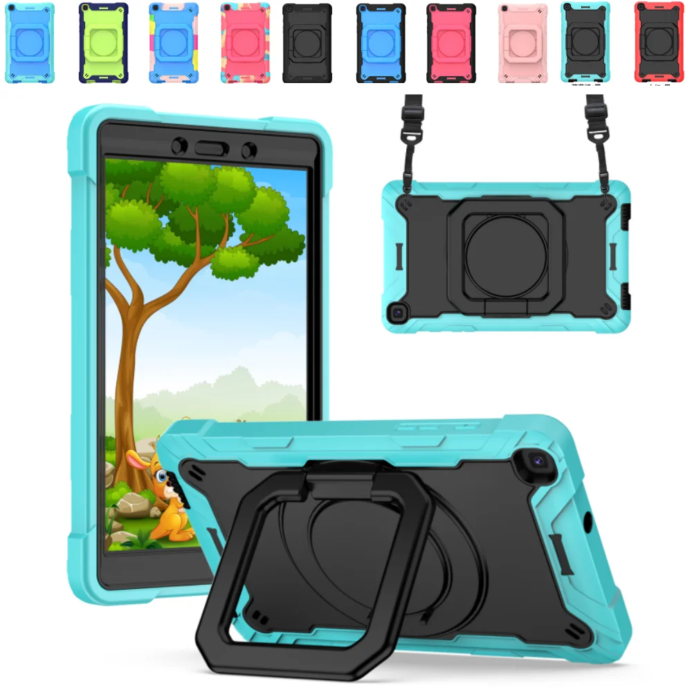 

Защитный чехол для всего тела для Samsung Galaxy Tab A 8.0 2019 T290 T295 360 ° Чехол для планшета с вращающейся подставкой и плечевым ремнем