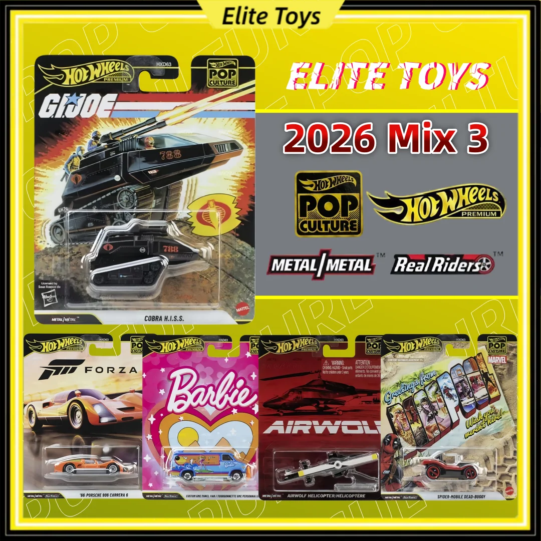 

Коллекционные модели автомобилей Hot Wheels Premium 2026: Новые серии POP Culture, Cobra Tank, Porsche, Barbie, Dead-Buggy, масштаб 1:64, литые под давлением