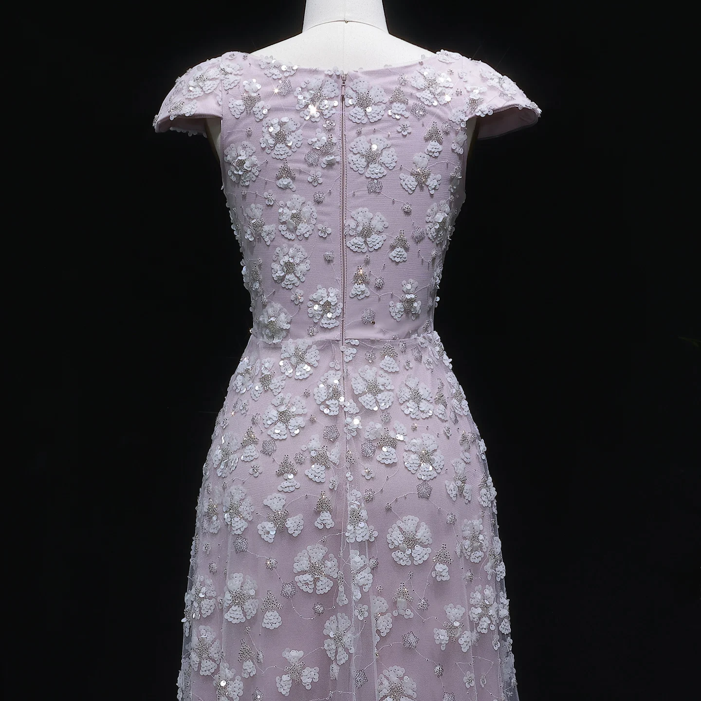 Sharon Said Elegantes, zartrosa, florales langes Abendkleid 2026, Hochzeitskleid mit quadratischem Ausschnitt und offenem Rücken, Party- und Ballkleid SS602, individuell anpassbar – Detail 21