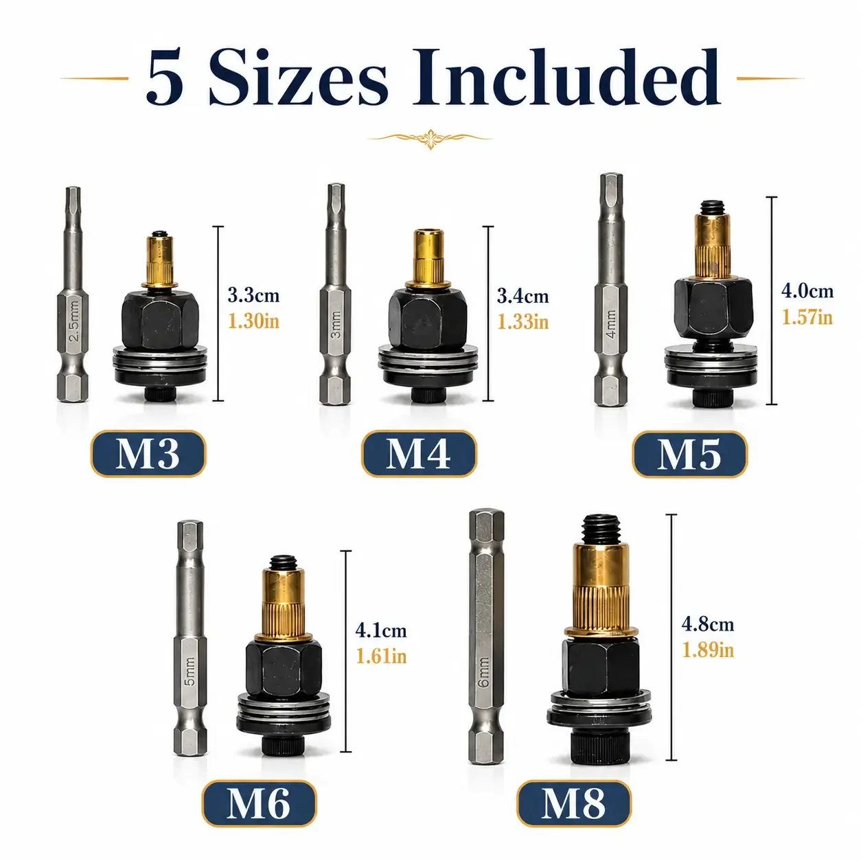 Rivet Nut Tool Kit Nutsert Adapter Set with M3 M4 M5 M6 M8 Mandrel Heads & Hex Driver Bits for Metal Sheet Automotive DIY Repair