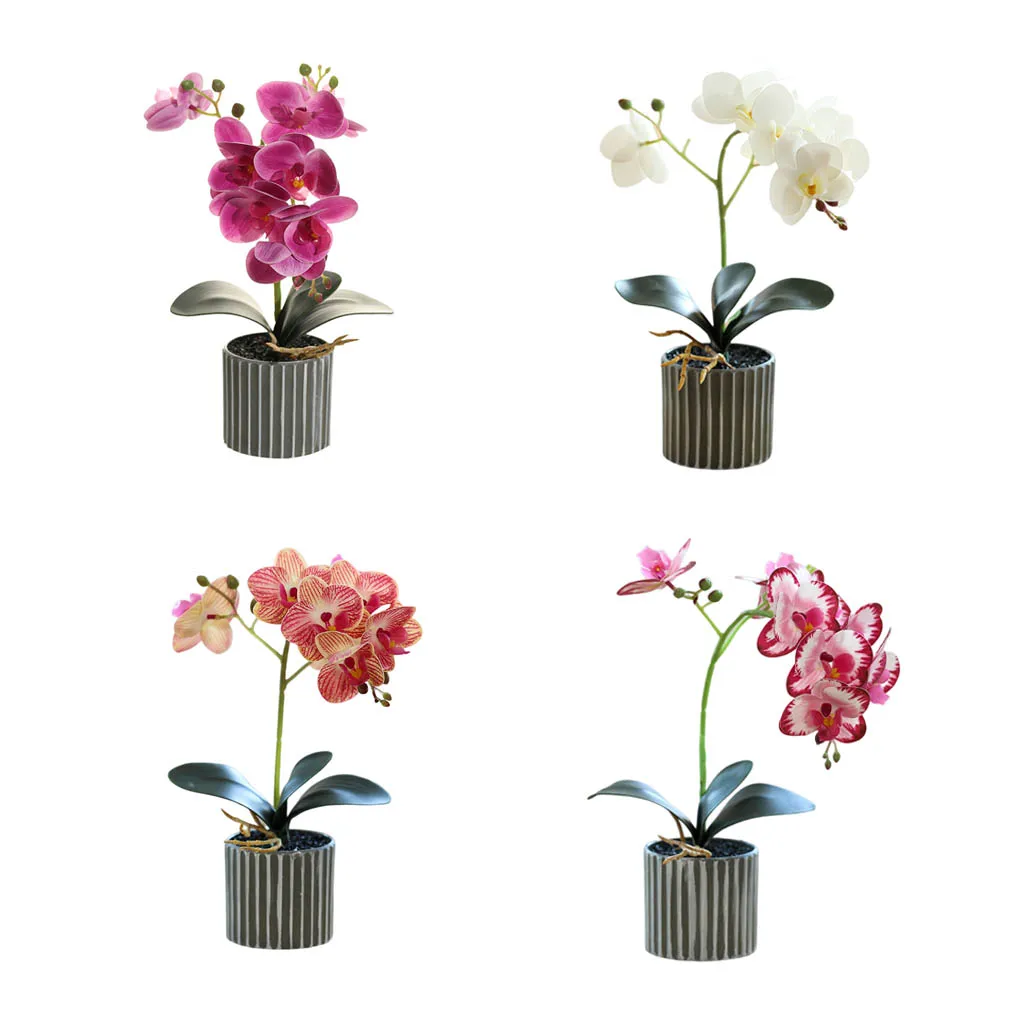 Artificial Orchid Flower Bonsai Potted Phalaenopsis Home Decor Figurine Indoor Outdoor Balcony Decoration Rose