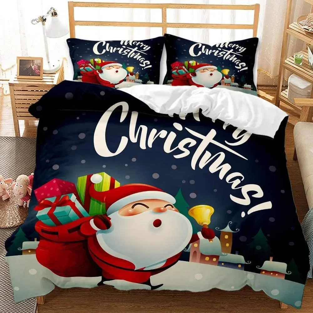 

Single-sided Merry Christmas Printed Comforter Beddings, Comfortable Bedspreads, Duvet, King and Queen Bedding, 3Pcs