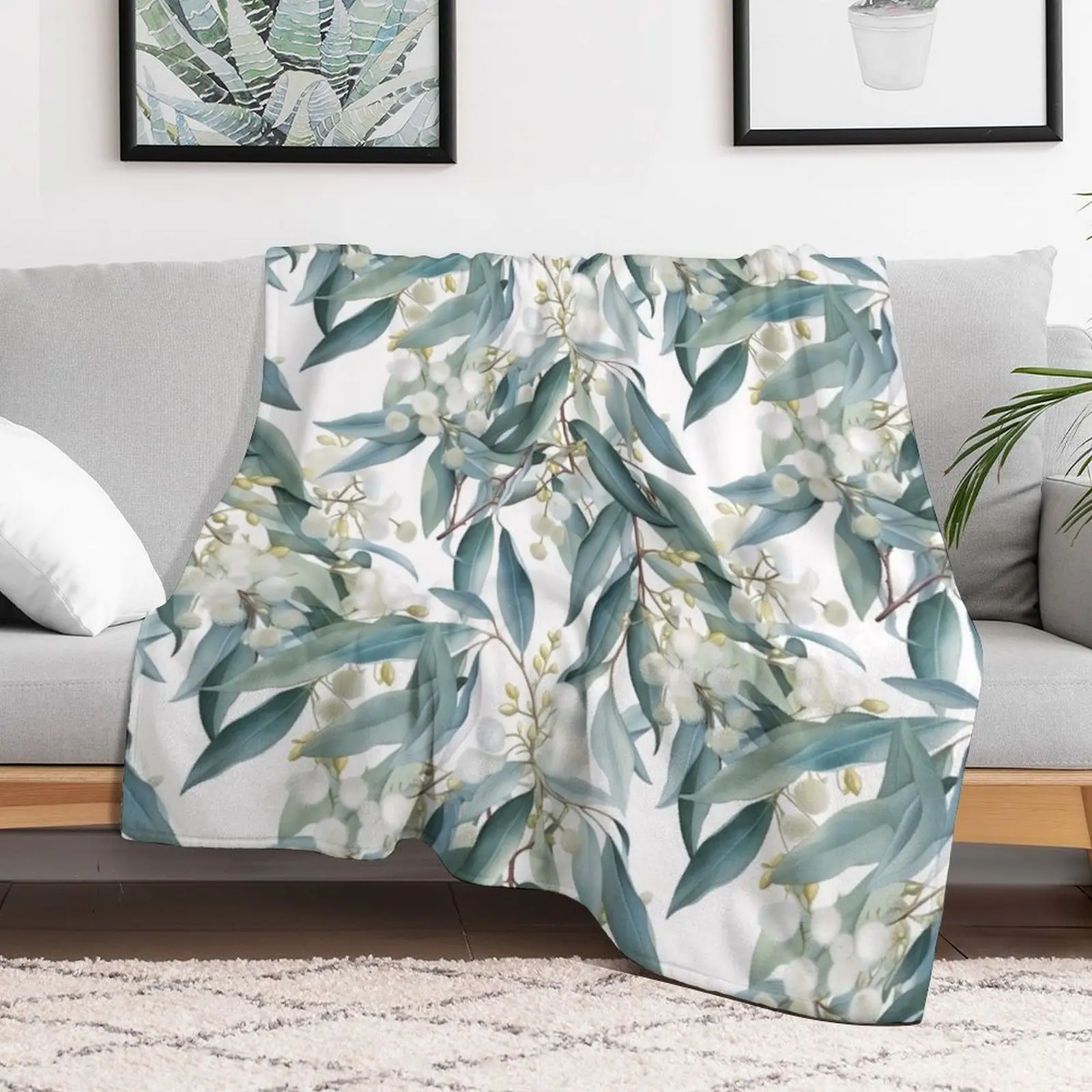 Nature Design 1 Vintage Eucalyptus Flowers Fleurs Flores Throw Blanket decorative Soft Beds Blankets