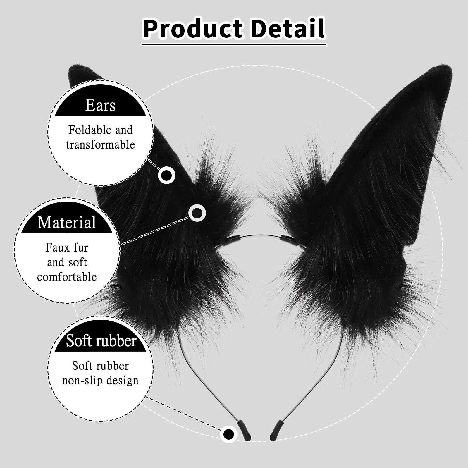 Handmade Animal Fur Wolf Fox Ears Headband Cosplay Headwear Hair Hoop Head Accessories for Cosplay Party