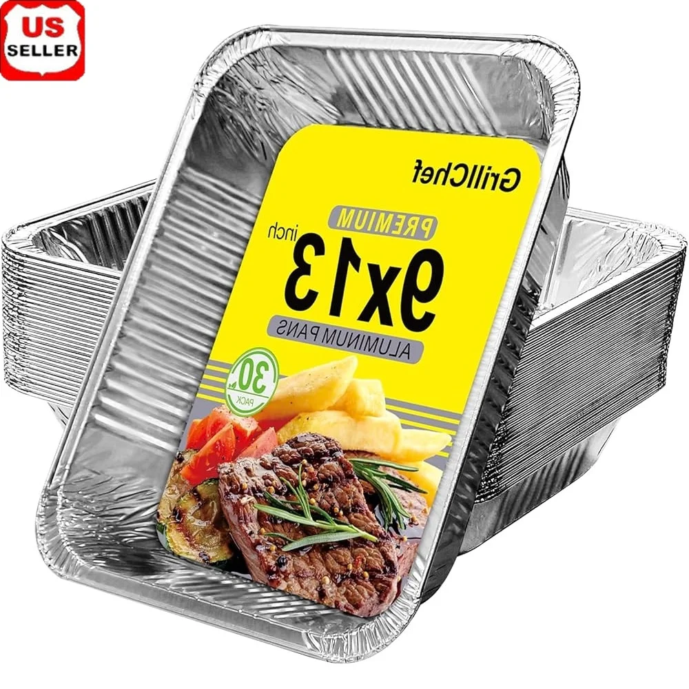 Sartenes desechables de papel de aluminio, paquete de 30 bandejas para hornear, soportes de cocina de tamaño medio, fácil limpieza, calefacción uniforme, asado y almacenamiento