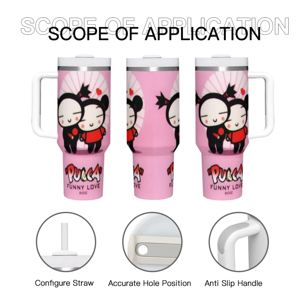 Car Travel Mugs Cute Cartoon Pucca Garu Stainless Steel 304 Tumbler Water Bottle 40oz/1200ml