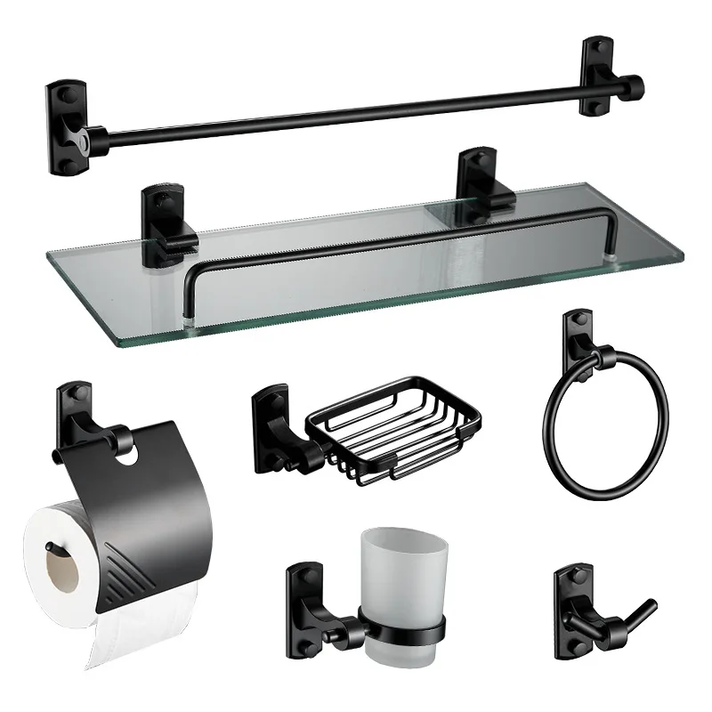 

Space Aluminum Bathroom Hardware Pendant Set Towel Ring Toilet Paper Rack Soap Mesh Towel Rack