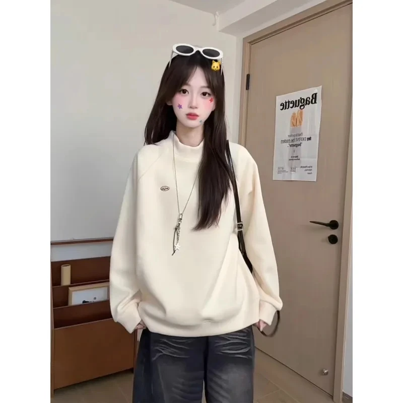 Embroidered Loose Sweatirt f High Collar Warm Top for Women Autumn Winter Faion Moisture ng Comfortable Fit Hoodie