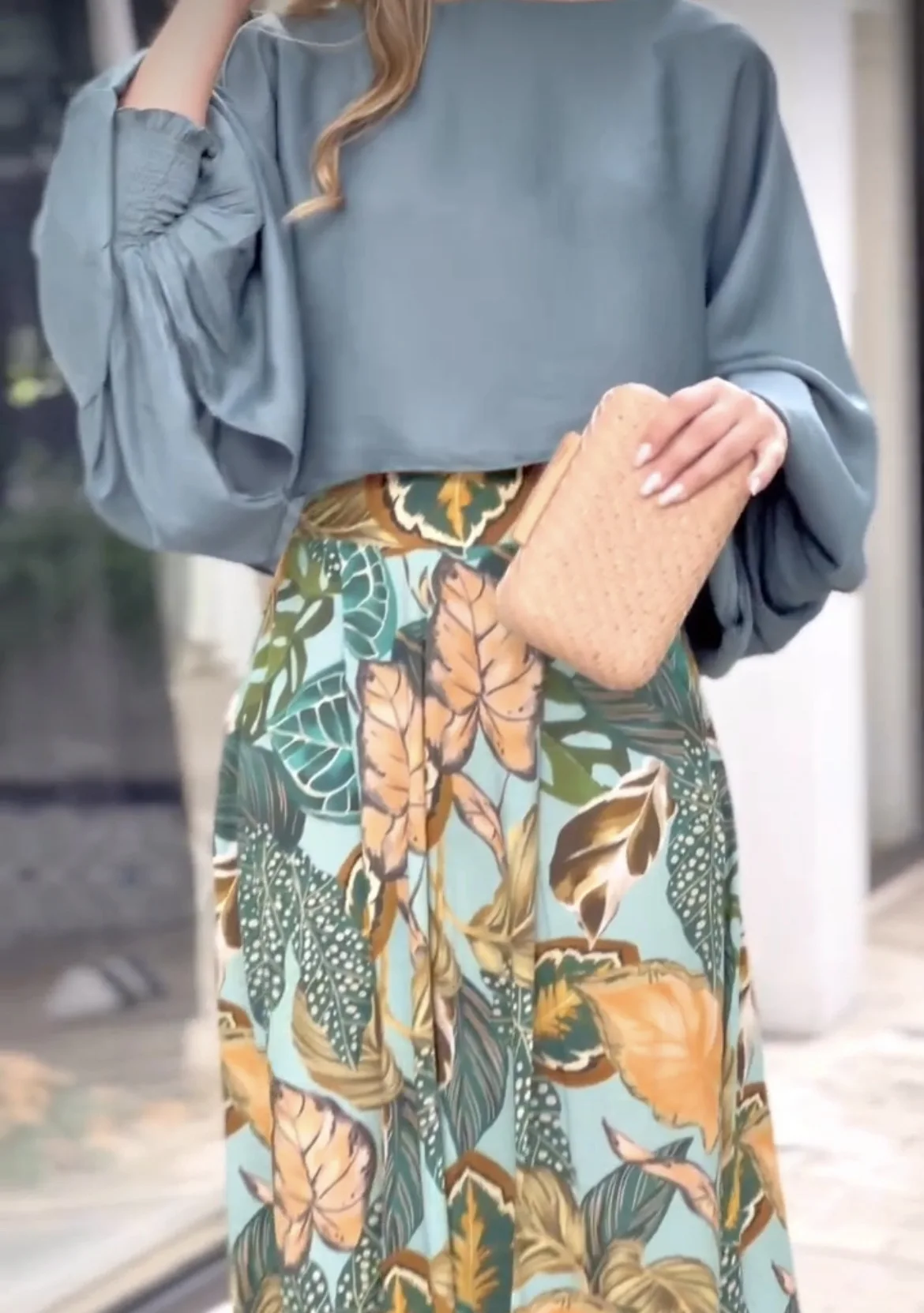 Été Élégant Femmes Loisirs Mode Ensemble 2023 Femmes Nouvelles Manches Lanterne adt Solide Y-Imprimé Jambes Larges 2 Pièces Ensemble S-3XL