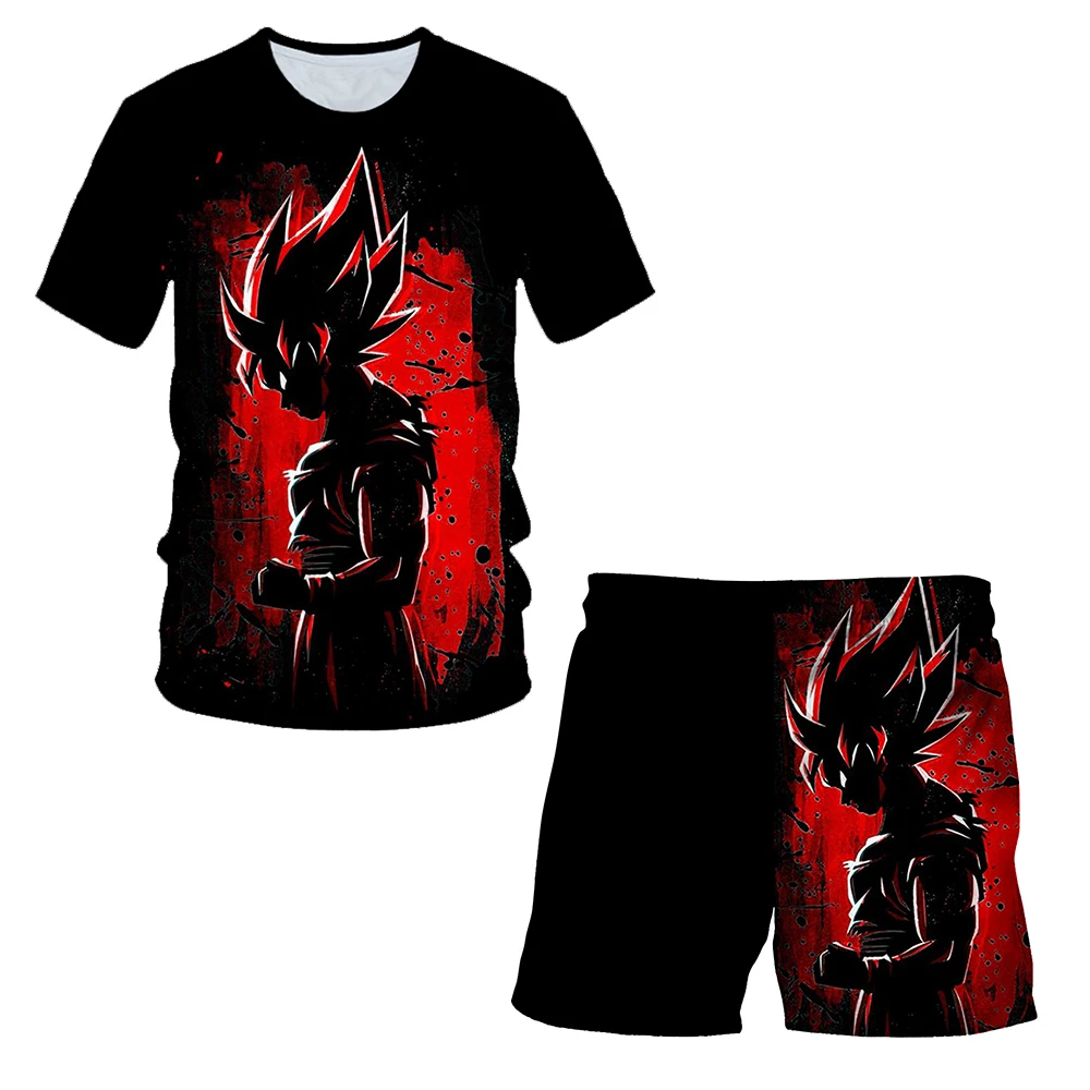 Dragon Ball T-shirts Boys Super Saiyan Goku T-shirt Shorts 2 Pcs Sets Kids Boys Anime T Shirt Summer Children Baby Clothes Sets