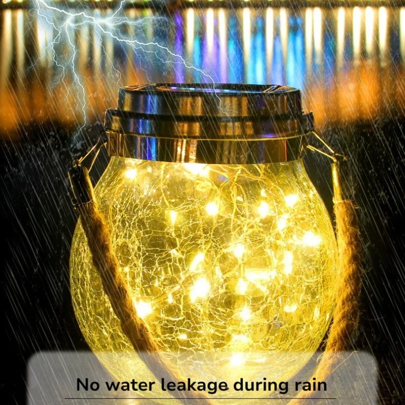 Cracked Glass Solar Hanging Ball Light Waterproof Outdoor Garden Decor Auto on At Dusk Perfect Patio Balcony Landscape Lighting