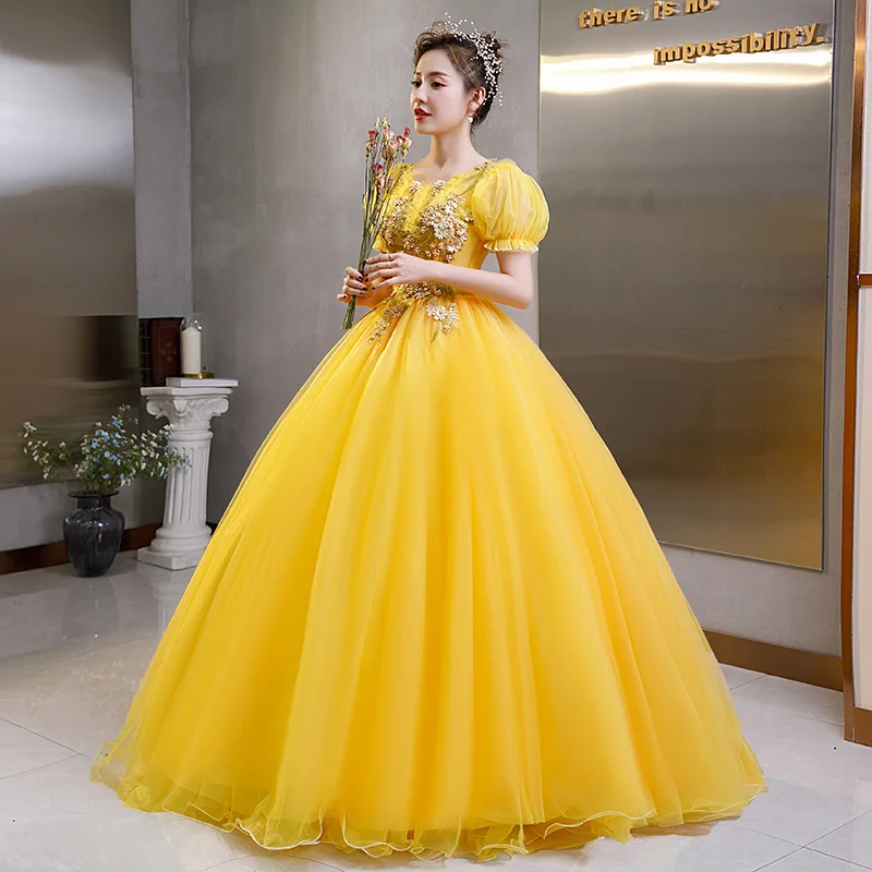 Yellow Party Dress Sweet 15 Quinceanera Dresses Elegant Pearls Embroidery Appliqued Off Shoulder Ball Gown Classic Lace Vestidos