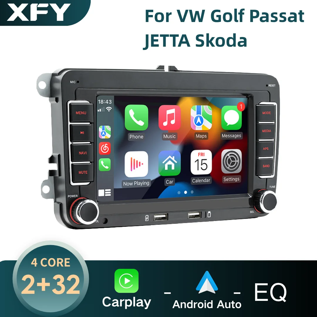 

XFY 7" 2 Din HD Car Media Video RDS Airplay Car Radio CarPlay Android Auto Stereo Audio For Volkswagen/Seat/Skoda/Passat/Golf