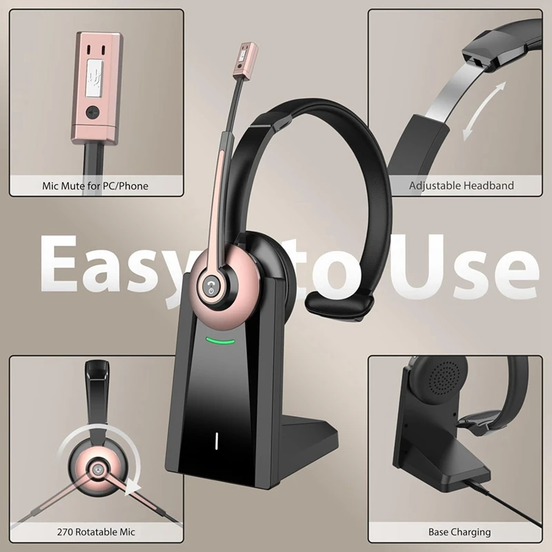 Auriculares inalámbricos, auriculares Bluetooth con micrófono con cancelación de ruido, auriculares inalámbricos con dongle USB para oficina en casa