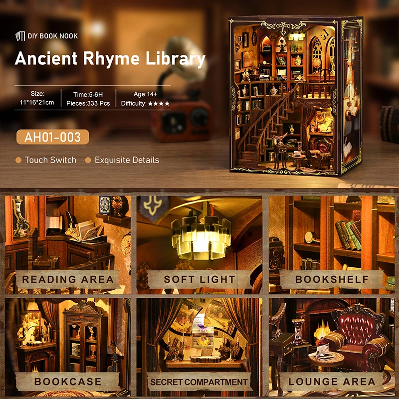 مجموعة أدوات كتاب DIY - مكتبة قافية خشبية قديمة ثلاثية الأبعاد مبتكرة لعيد الميلاد وهدية الجمعة السوداء ديكور مكتبي مصغر #2