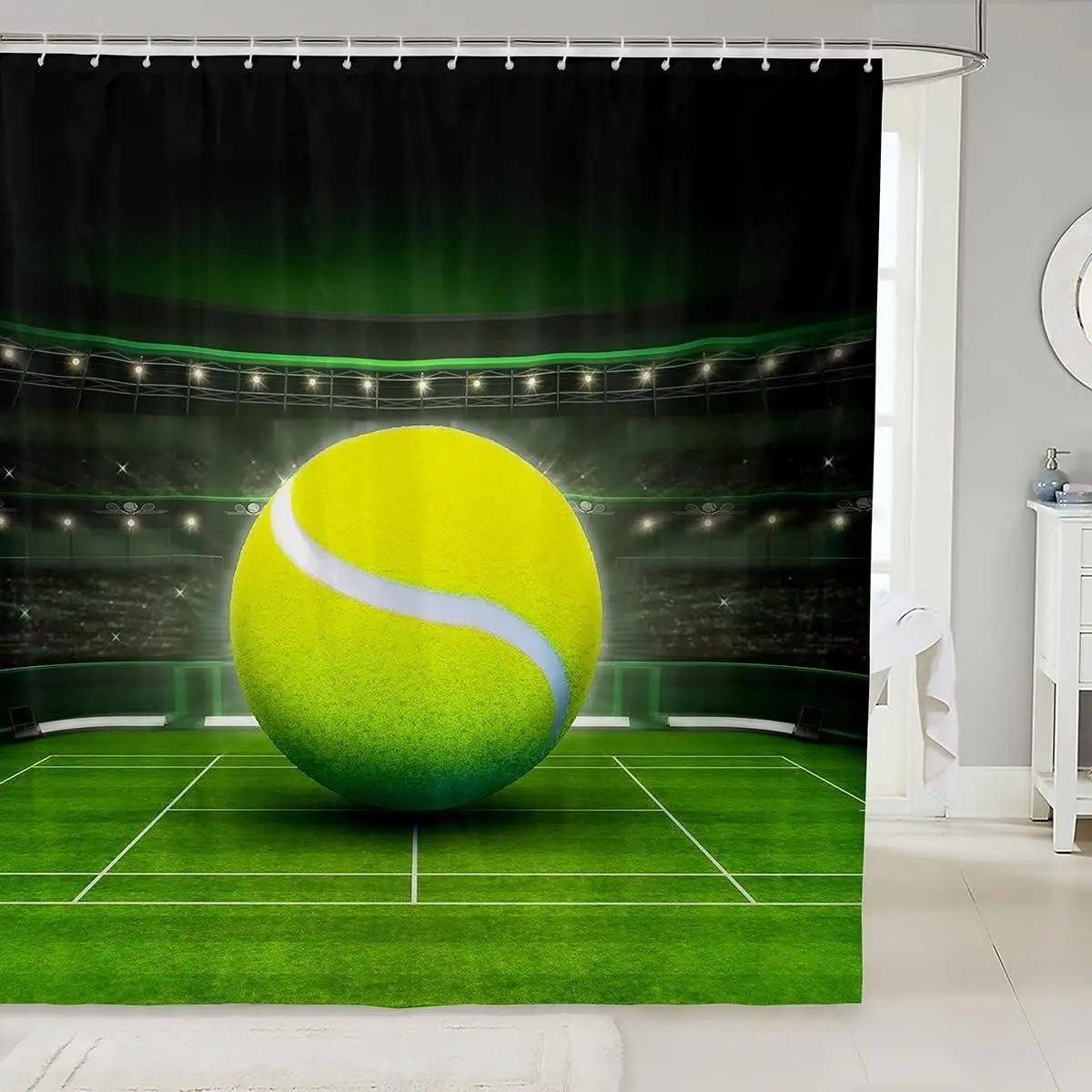 

Занавеска для душа с теннисным мячом, спортивная тема, дизайн стадиона, зеленый декор суда, спортивное белье для ванной комнаты 180x230