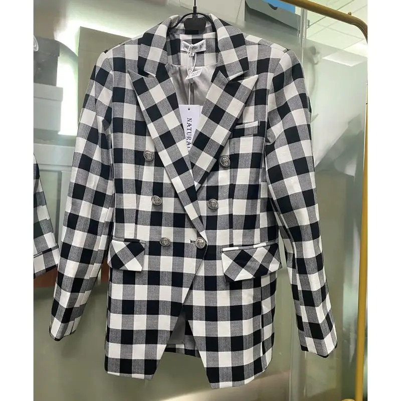 Same style as celebrities Black White Plaid 2 Piece Suits Coat + High Waist Shorts Elegant Tweed Blazers Fashion 2024 Autumn New