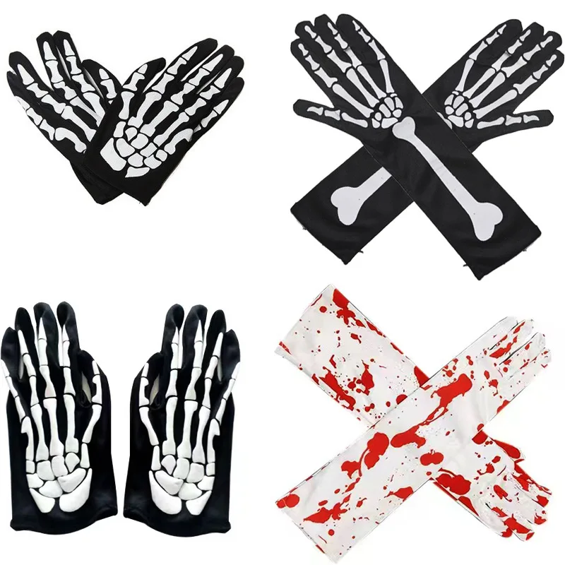 Halloween White Skeleton Gloves Horror Costume Party Scary Ghost Cosplay Dress-up Supplies Halloween Blood Glove Decoration Prop