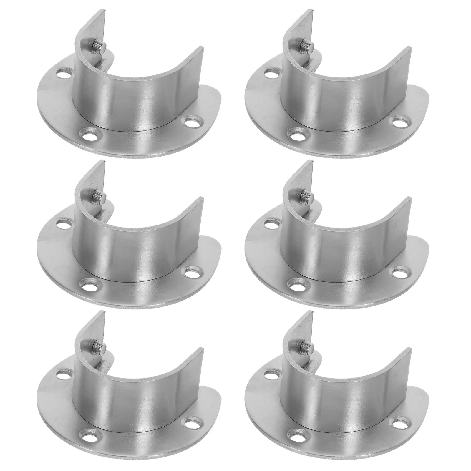 6Pcs Stainless Steel Closet Rod Holder U-Shaped Brackets Heavy Duty Support for Wardrobe Laundry Room Curtain Rod Flange