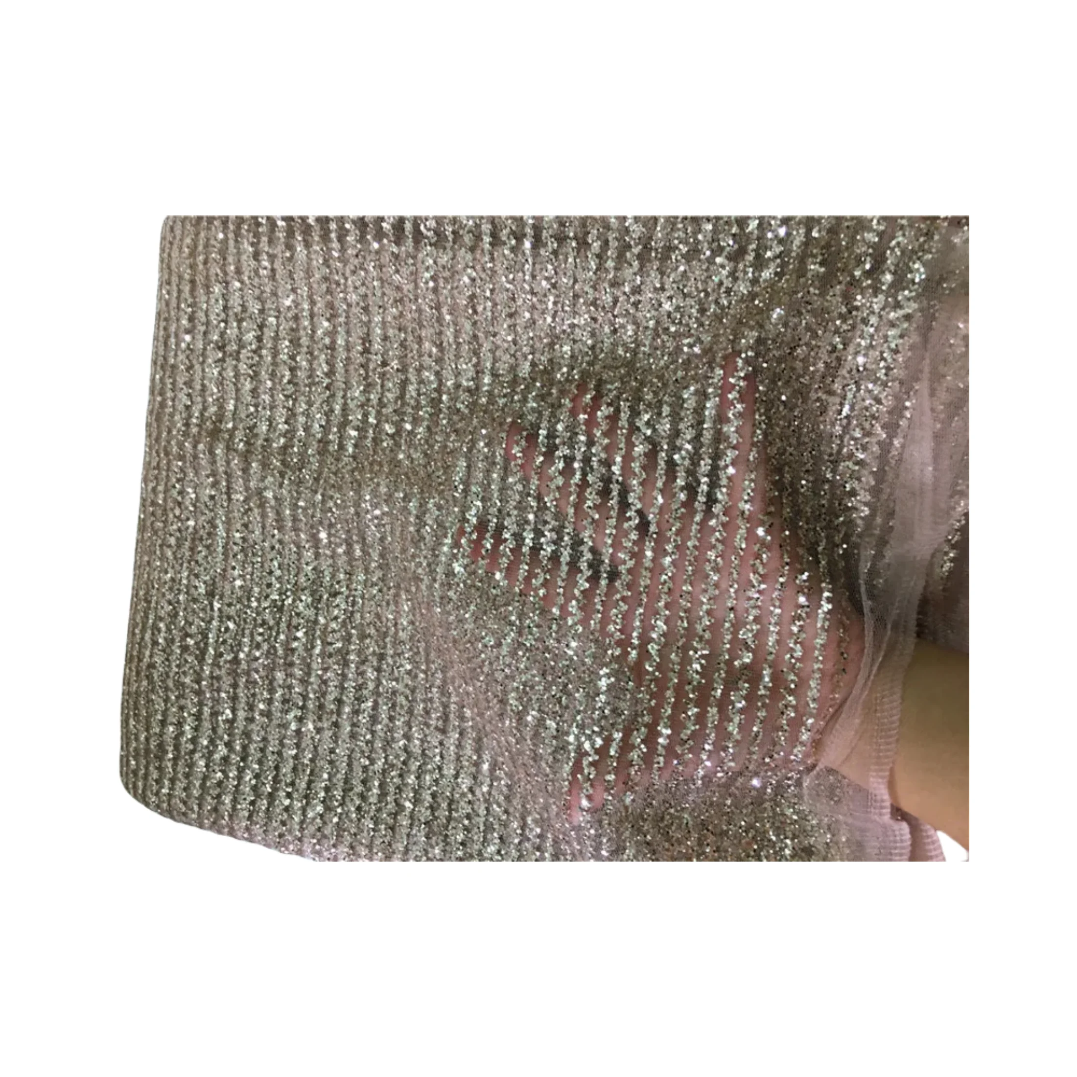 

Classic Design New 5 Yards/Lot Best Quality Rose Gold Color Glued Glitter Tulle Mesh Lace for Sawing Bridal Wedding Dress H-1810