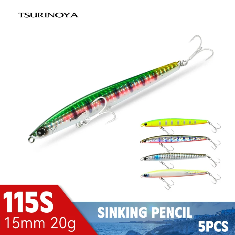 TSURINOYA 115mm 20g długie rzucanie tonący ołówkiem przynęta gryf 115S zestaw 5 szt. Big pstrąga morski bioniczny zestaw przynęta z tworzywa sztucznego