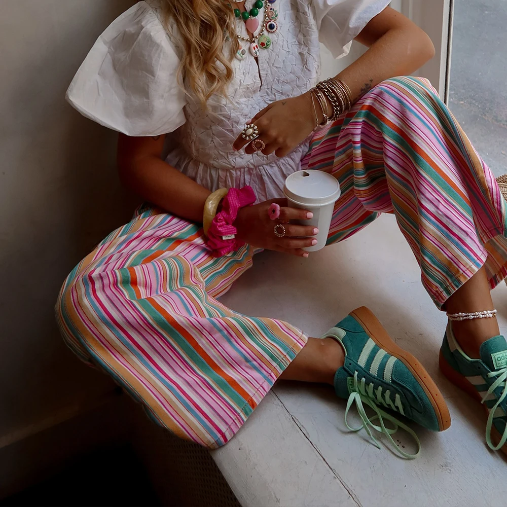 KONDALA Schicke Gestreifte Streetwear Herbst Damen Lange Hose Mode 2026 Reißverschluss Modern Urlaub Locker Lässig Y2K Coole Damenhose – Detail 4