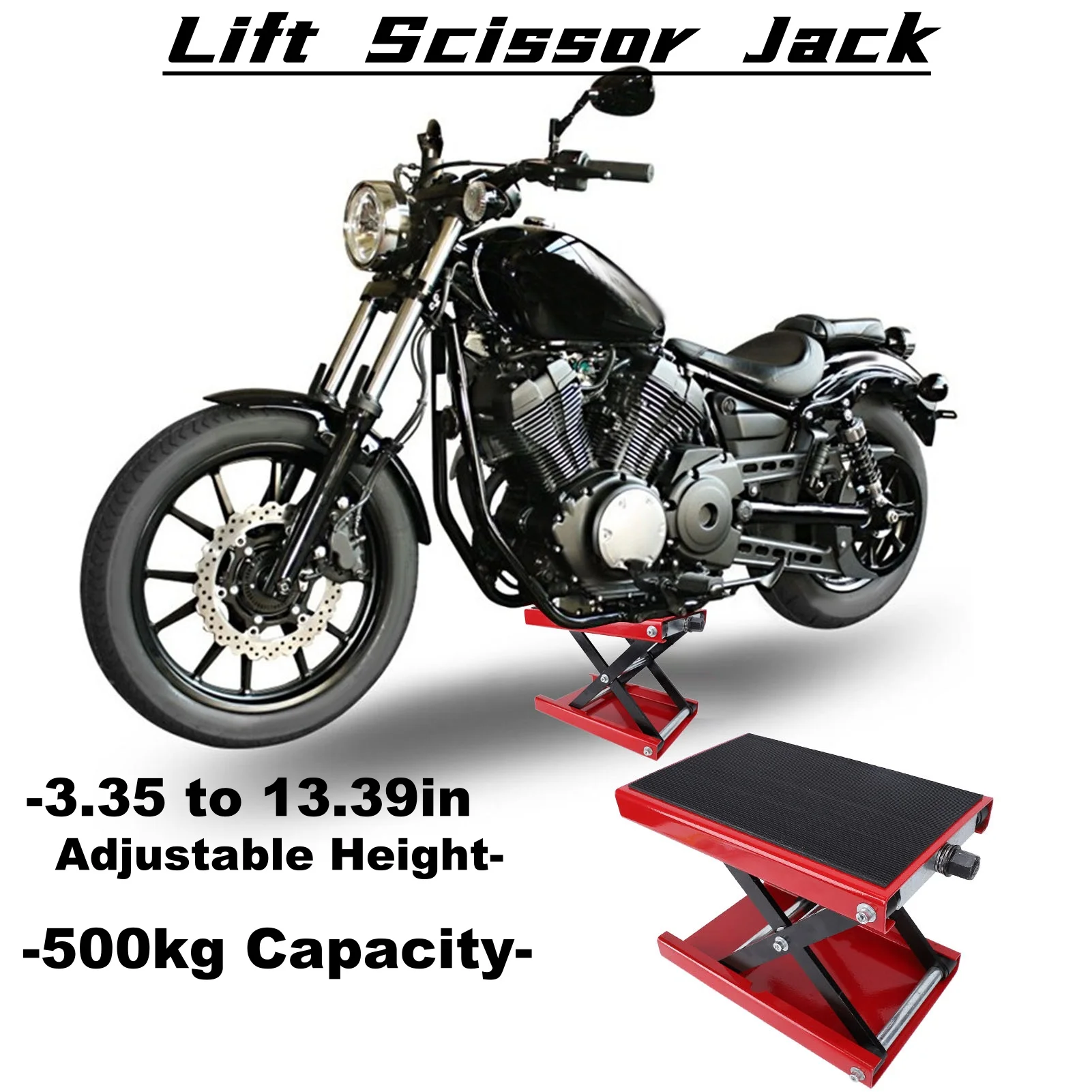 500 كجم قدرة دراجة نارية جاك حامل دراجة نارية رفع مقص جاك 85-340 مللي متر/3.35-13.39in ارتفاع قابل للتعديل طوي #1