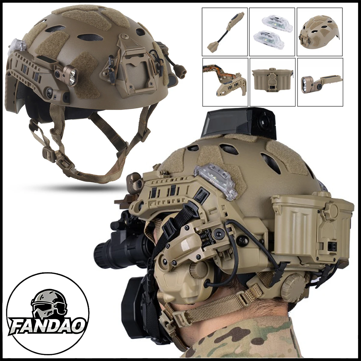 مجموعة خوذة تكتيكية SF مع ضوء إشارة السكك الحديدية ARC، صندوق بطارية خفيف، مجموعة خوذات كرات الطلاء Airsoft المتكاملة #1
