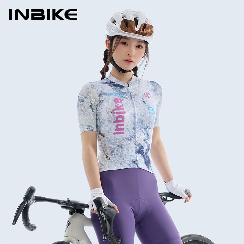 INBIKE Damen-Radtrikot Kurzarm Feuchtigkeitsableitend Atmungsaktiv Sommer Outdoor-Radtrikot mit Reißverschlusstasche